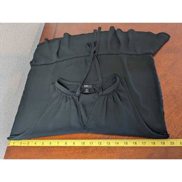 Mossimo Peplum Blouse Medium Black Tie Front Sleeveless V Neck‎ Draped Workwear - Picture 5 of 8